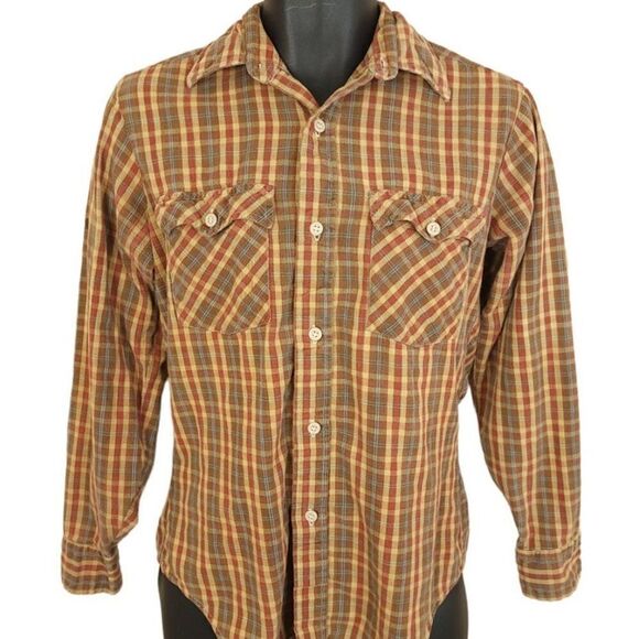 JC Penney Plain Pockets Plaid Shirt Vintage 80s Button Down Mens Size Small - Picture 1 of 5